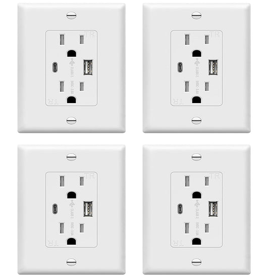 USB Wall Plug Fast Charging Outlet 4 Pack USB + USBC Lighting Charge Ports