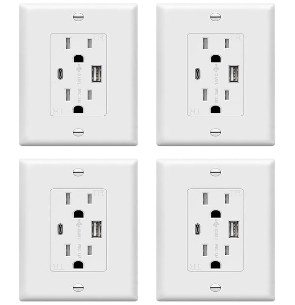 USB Wall Plug Fast Charging Outlet 4 Pack USB + USBC Lighting Charge ...